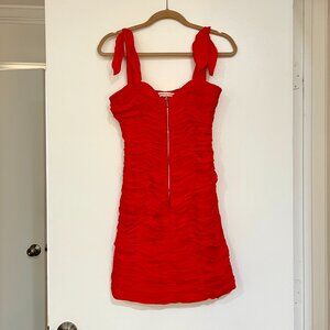 Rebecca Taylor Ruched Silk Chiffon Zip-Front Mini Dress